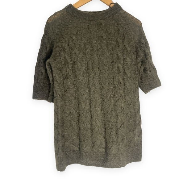 COS Wool Short Sleeve Olive Green Grandmacore Sweater Size XS - Picture 1 of 4